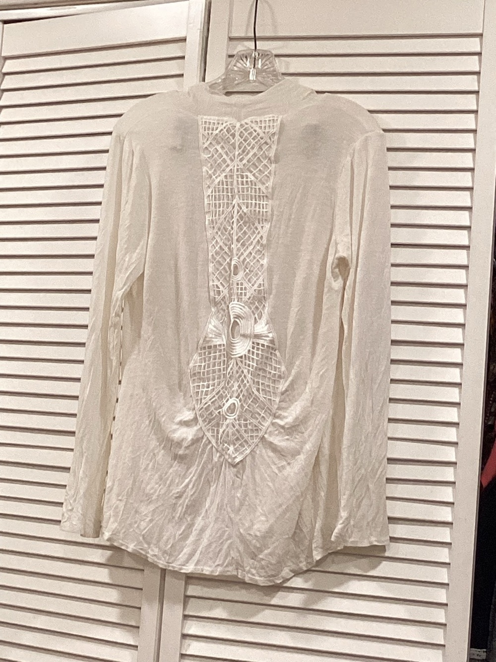 VTG BRIGHTON  White Long-Sleeve Top with Lace Back Panel